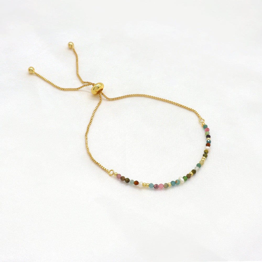 Handmade Customizable Ajustable Tourmaline Bracelet With Fresh Water Pearl Bracelet