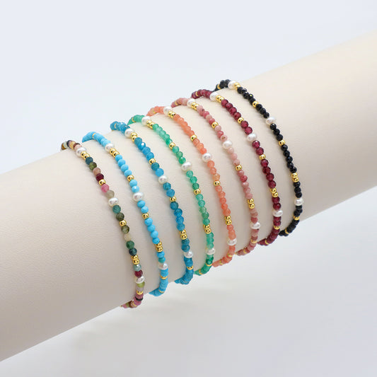 Handmade Customizable Ajustable Natural Stone With Fresh Water Pearl Bracelet