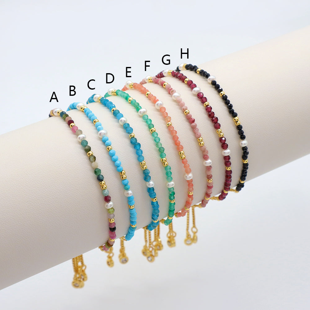 Handmade Customizable Ajustable Natural Stone With Fresh Water Pearl Bracelet