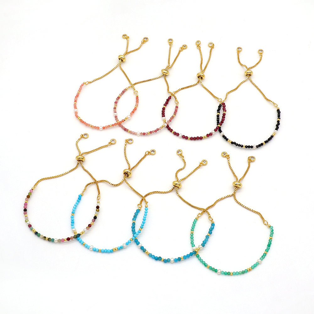 Handmade Customizable Ajustable Natural Stone With Fresh Water Pearl Bracelet