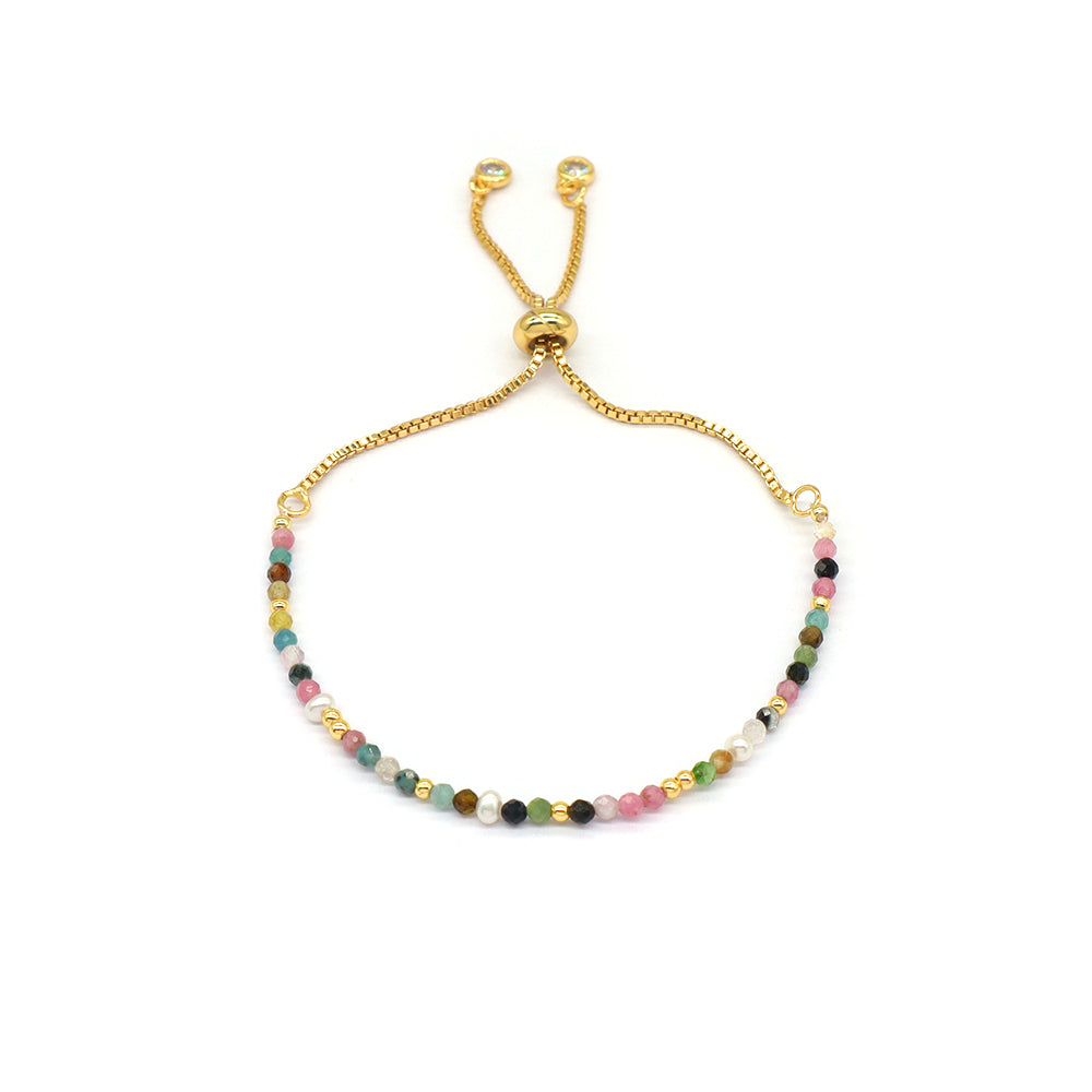 Handmade Customizable Ajustable Natural Stone With Fresh Water Pearl Bracelet