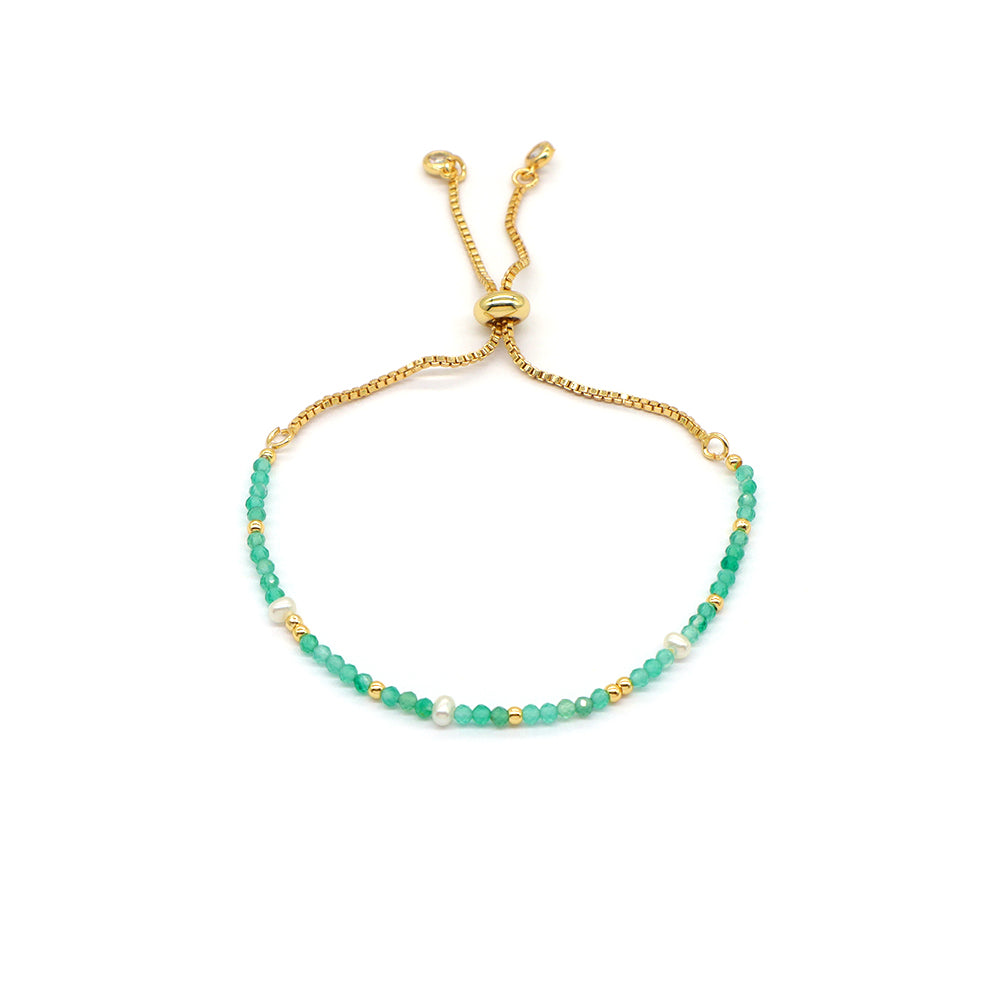 Handmade Customizable Ajustable Natural Stone With Fresh Water Pearl Bracelet