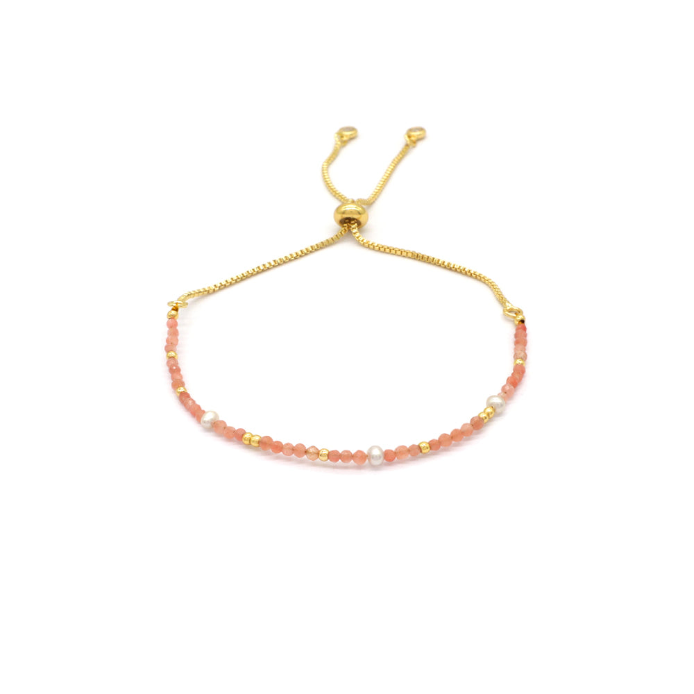 Handmade Customizable Ajustable Natural Stone With Fresh Water Pearl Bracelet