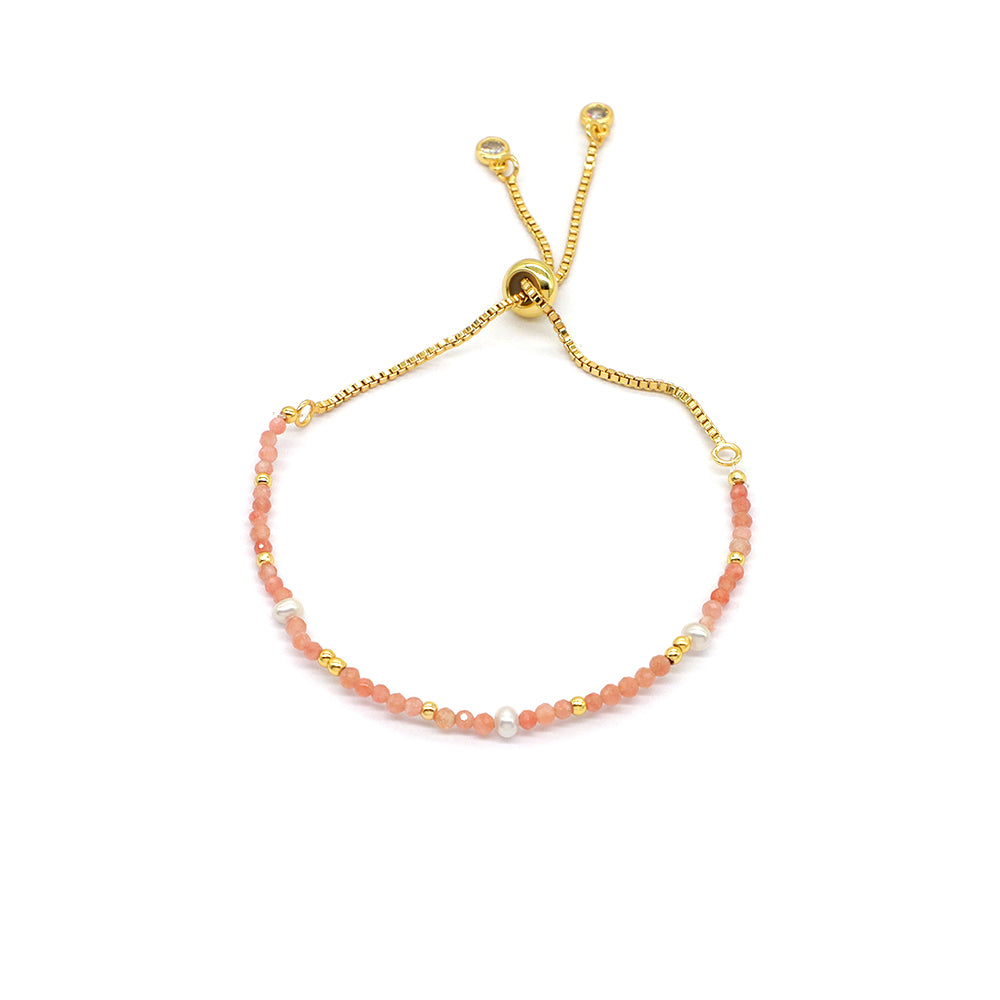 Handmade Customizable Ajustable Natural Stone With Fresh Water Pearl Bracelet