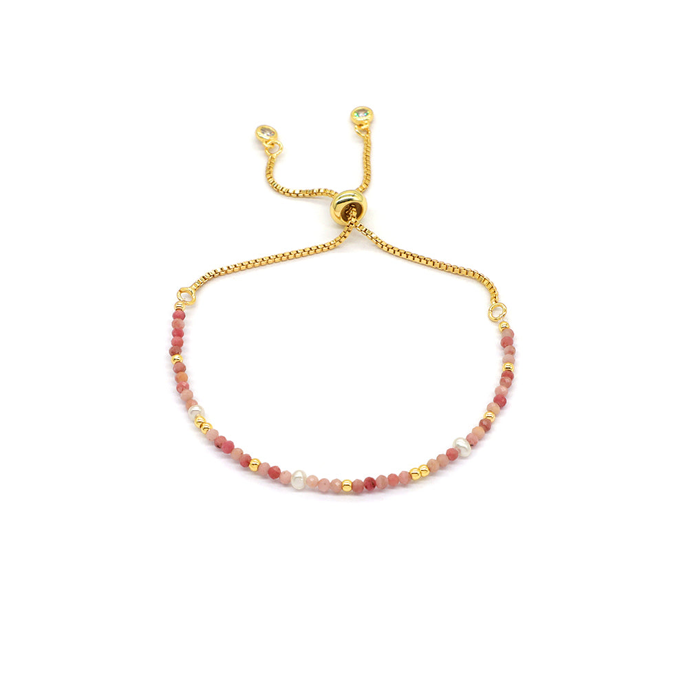 Handmade Customizable Ajustable Natural Stone With Fresh Water Pearl Bracelet