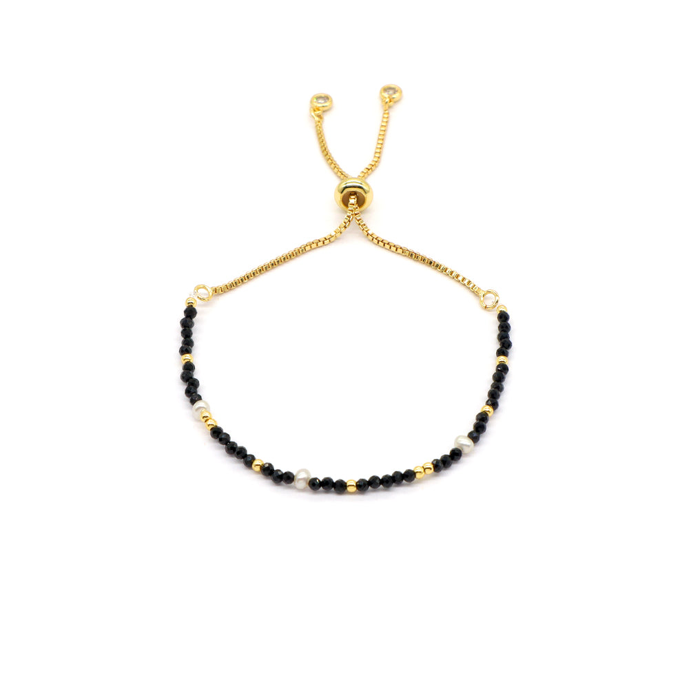 Handmade Customizable Ajustable Natural Stone With Fresh Water Pearl Bracelet
