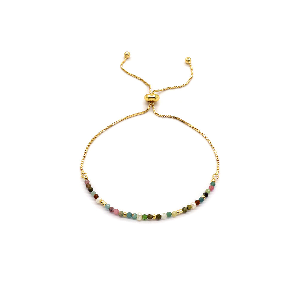 Handmade Customizable Ajustable Tourmaline Bracelet With Fresh Water Pearl Bracelet