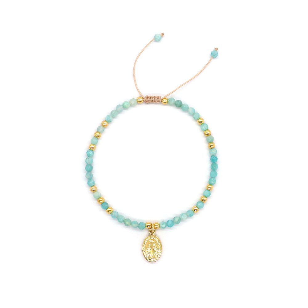 Handmade Customizable Natural Amazonite Beads Bracelet With Brass Pendant