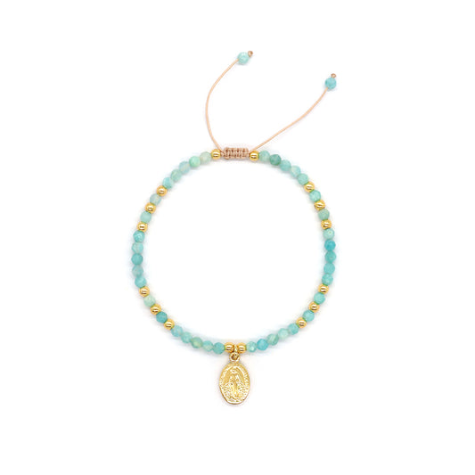 Handmade Customizable Natural Amazonite Beads Bracelet With Brass Pendant