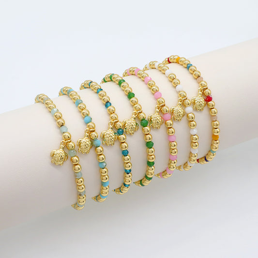 Handmade Customizable Glass Crystal Bracelet With Brass Pendant Gold Plated Bracelet