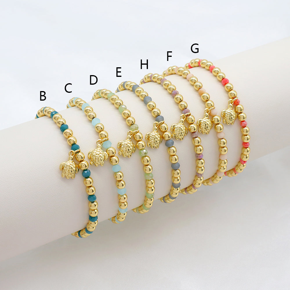 Handmade Customizable Glass Crystal Bracelet With Brass Pendant Gold Plated Bracelet