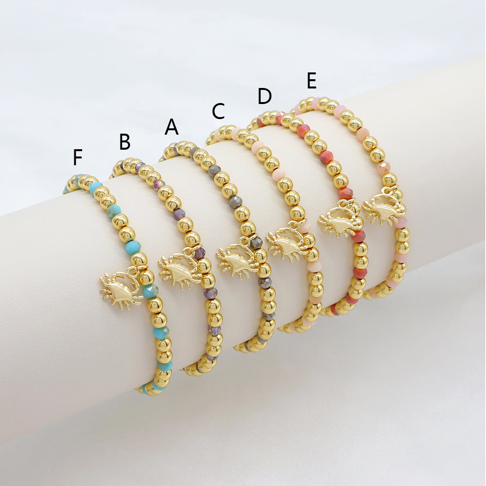 Handmade Customizable Glass Crystal Bracelet With Brass Pendant Gold Plated Bracelet
