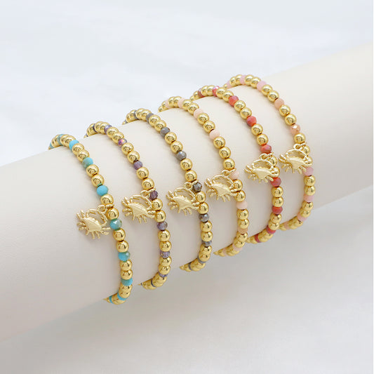 Handmade Customizable Glass Crystal Bracelet With Brass Pendant Gold Plated Bracelet
