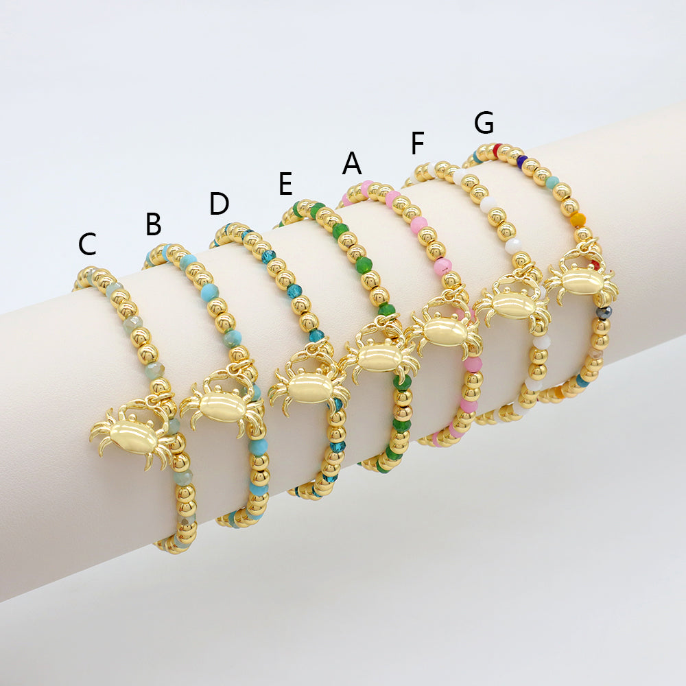 Handmade Customizable Glass Crystal Bracelet With Brass Pendant Gold Plated Bracelet