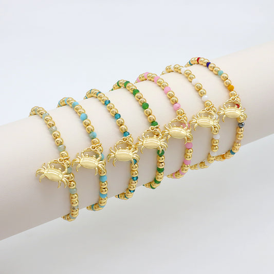 Handmade Customizable Glass Crystal Bracelet With Brass Pendant Gold Plated Bracelet