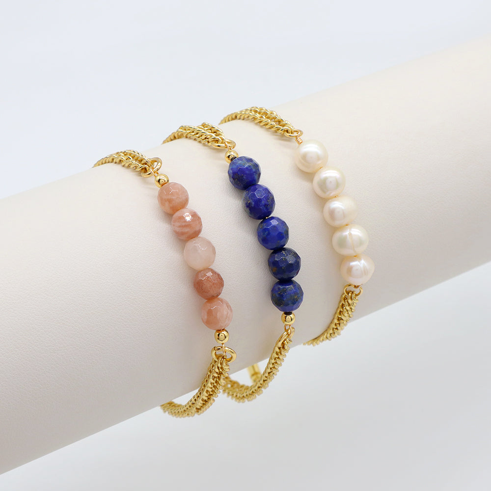 Handmade Customizable Fresh Water Pearl Natural Stone Bracelet With Brass Chain