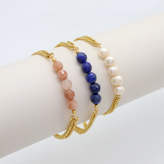 Handmade Customizable Fresh Water Pearl Natural Stone Bracelet With Brass Chain