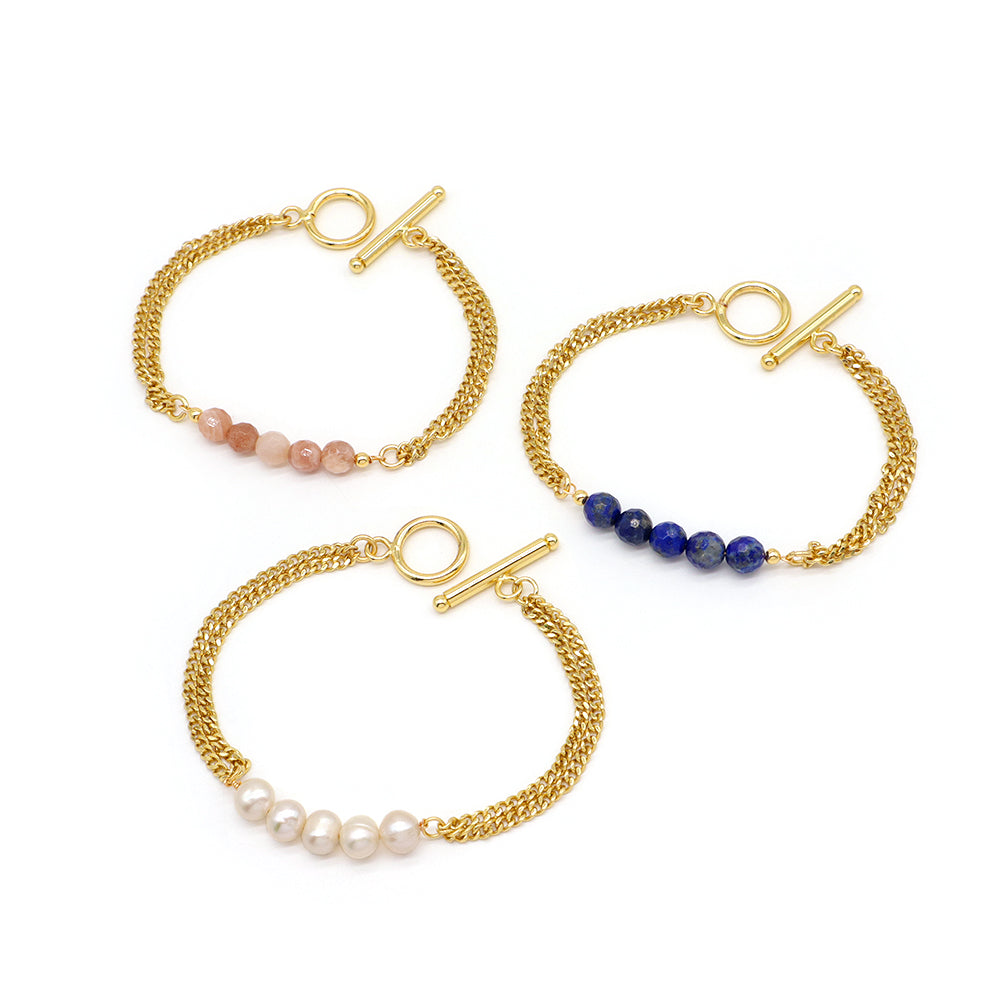 Handmade Customizable Fresh Water Pearl Natural Stone Bracelet With Brass Chain