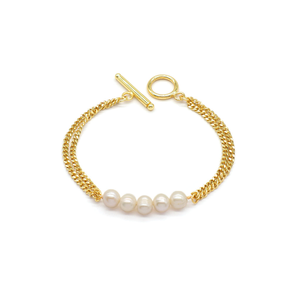 Handmade Customizable Fresh Water Pearl Natural Stone Bracelet With Brass Chain
