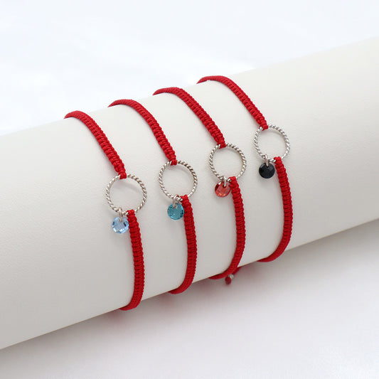 Handmade 925 Sterling Silver CZ Charm Cotton Thread Braided Rope Bracelet