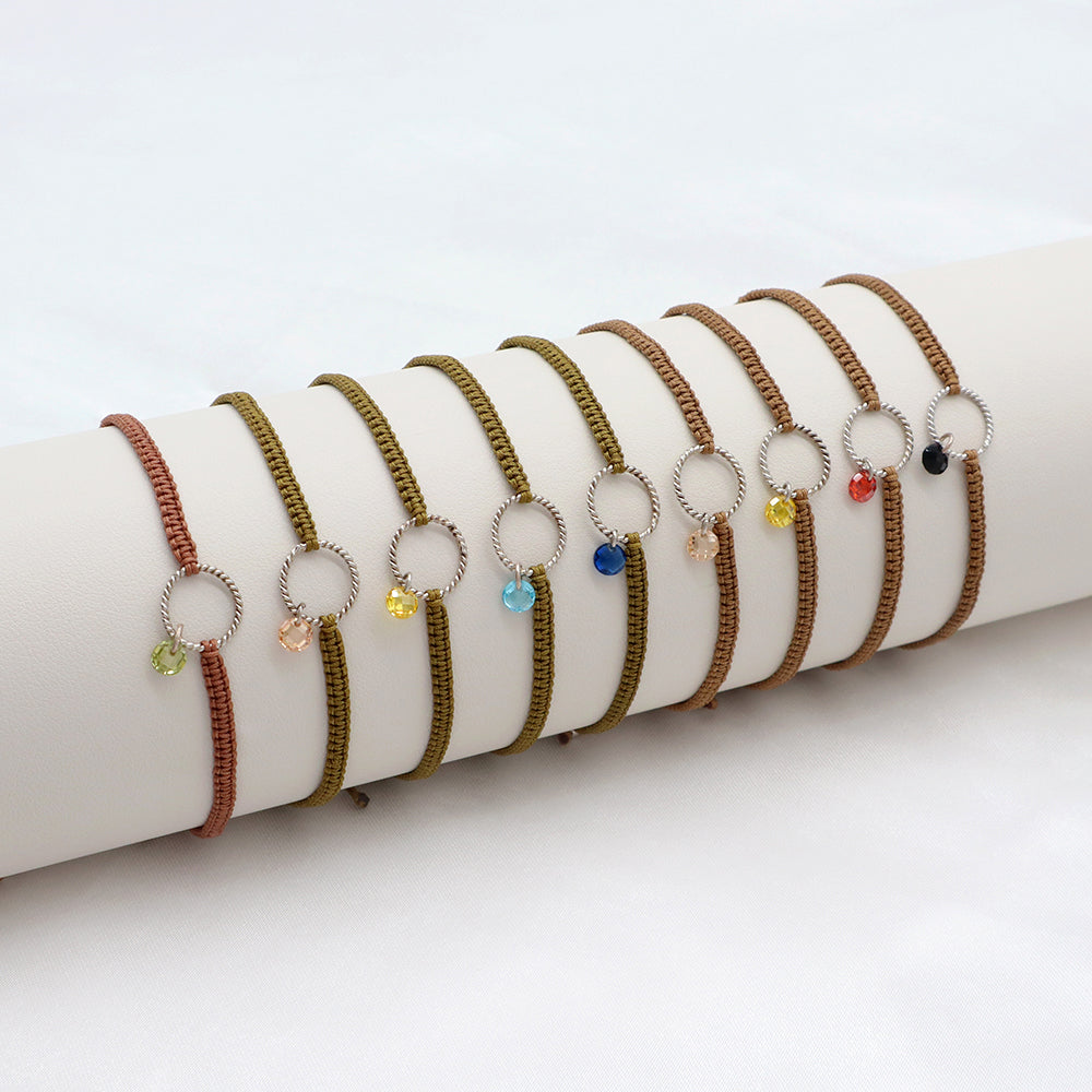 Handmade 925 Sterling Silver CZ Charm Cotton Thread Braided Rope Bracelet