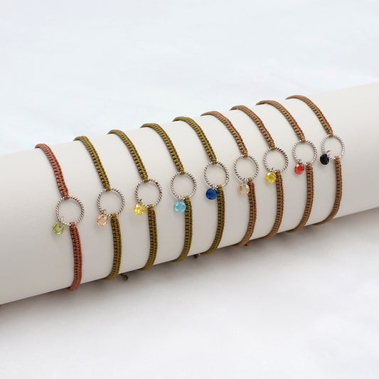 Handmade 925 Sterling Silver CZ Charm Cotton Thread Braided Rope Bracelet