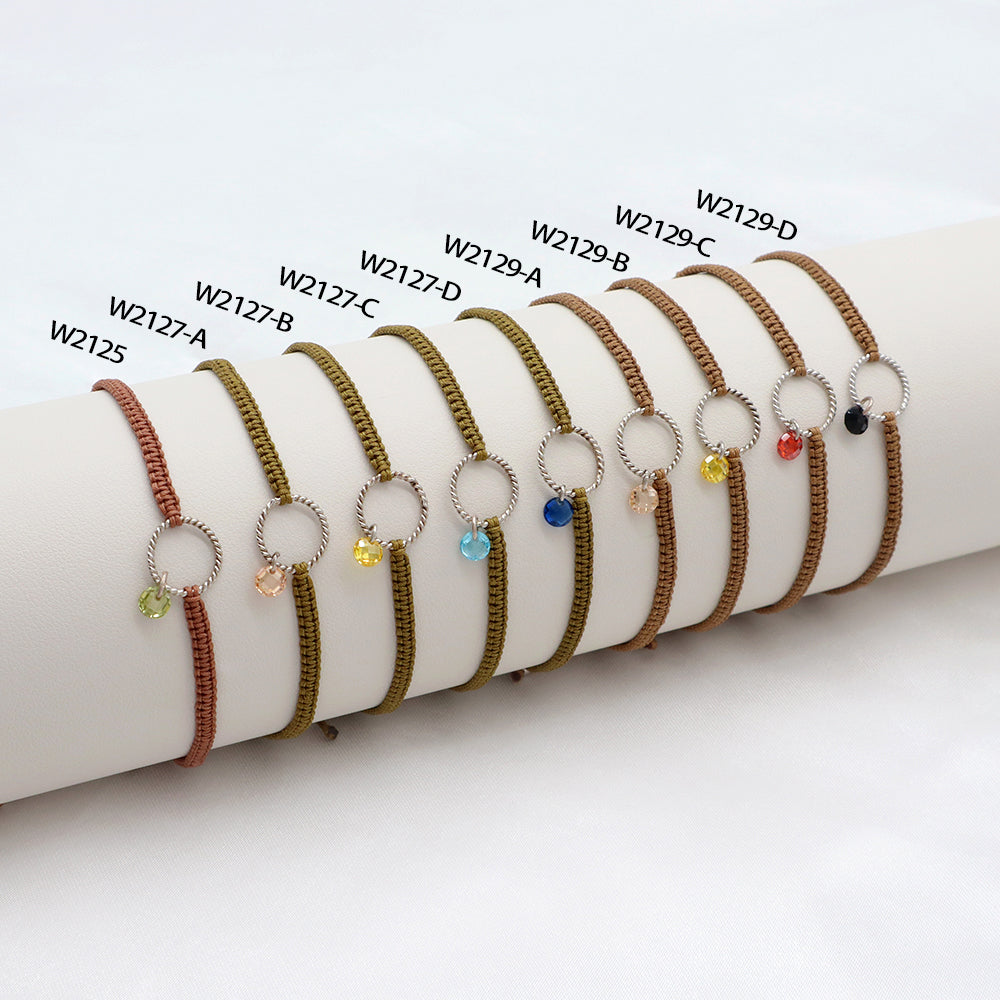 Handmade 925 Sterling Silver CZ Charm Cotton Thread Braided Rope Bracelet