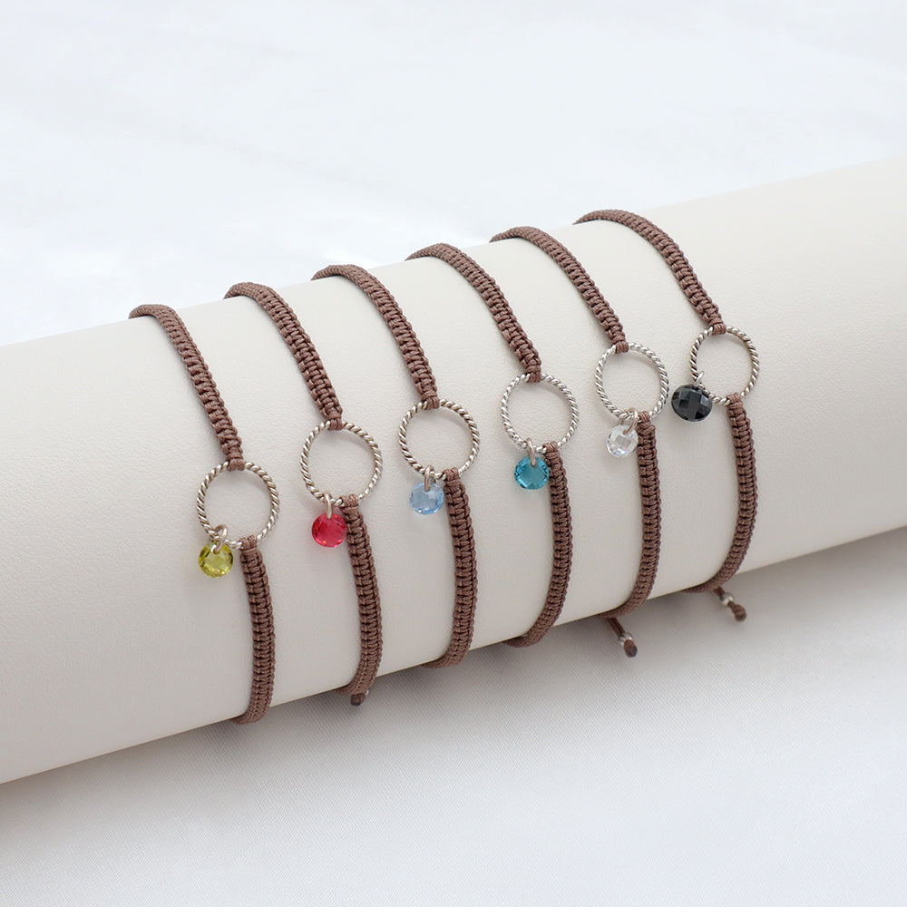 Handmade 925 Sterling Silver CZ Charm Cotton Thread Braided Rope Bracelet