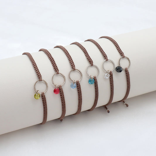 Handmade 925 Sterling Silver CZ Charm Cotton Thread Braided Rope Bracelet