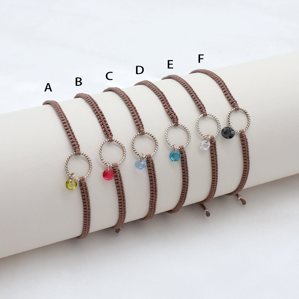 Handmade 925 Sterling Silver CZ Charm Cotton Thread Braided Rope Bracelet