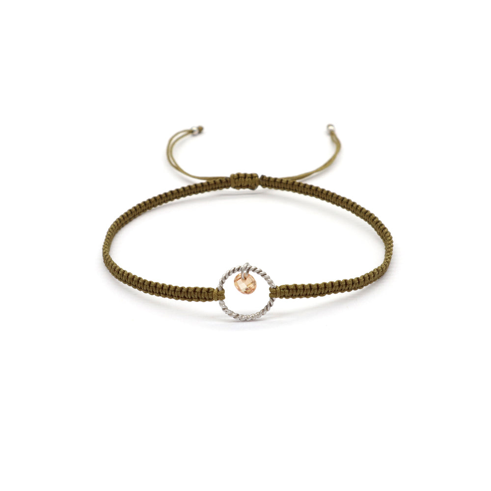 Handmade 925 Sterling Silver CZ Charm Cotton Thread Braided Rope Bracelet