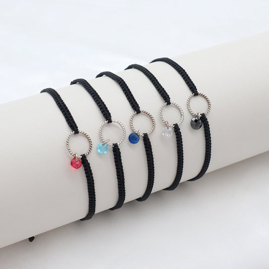 Handmade 925 Sterling Silver CZ Charm Cotton Thread Braided Rope Bracelet