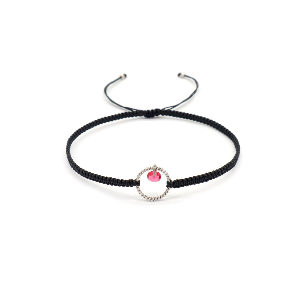 Handmade 925 Sterling Silver CZ Charm Cotton Thread Braided Rope Bracelet