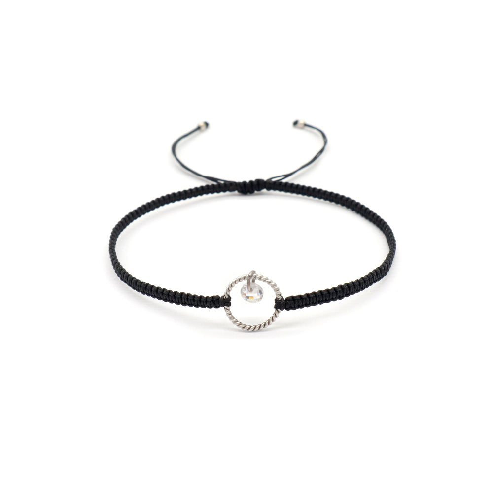 Handmade 925 Sterling Silver CZ Charm Cotton Thread Braided Rope Bracelet