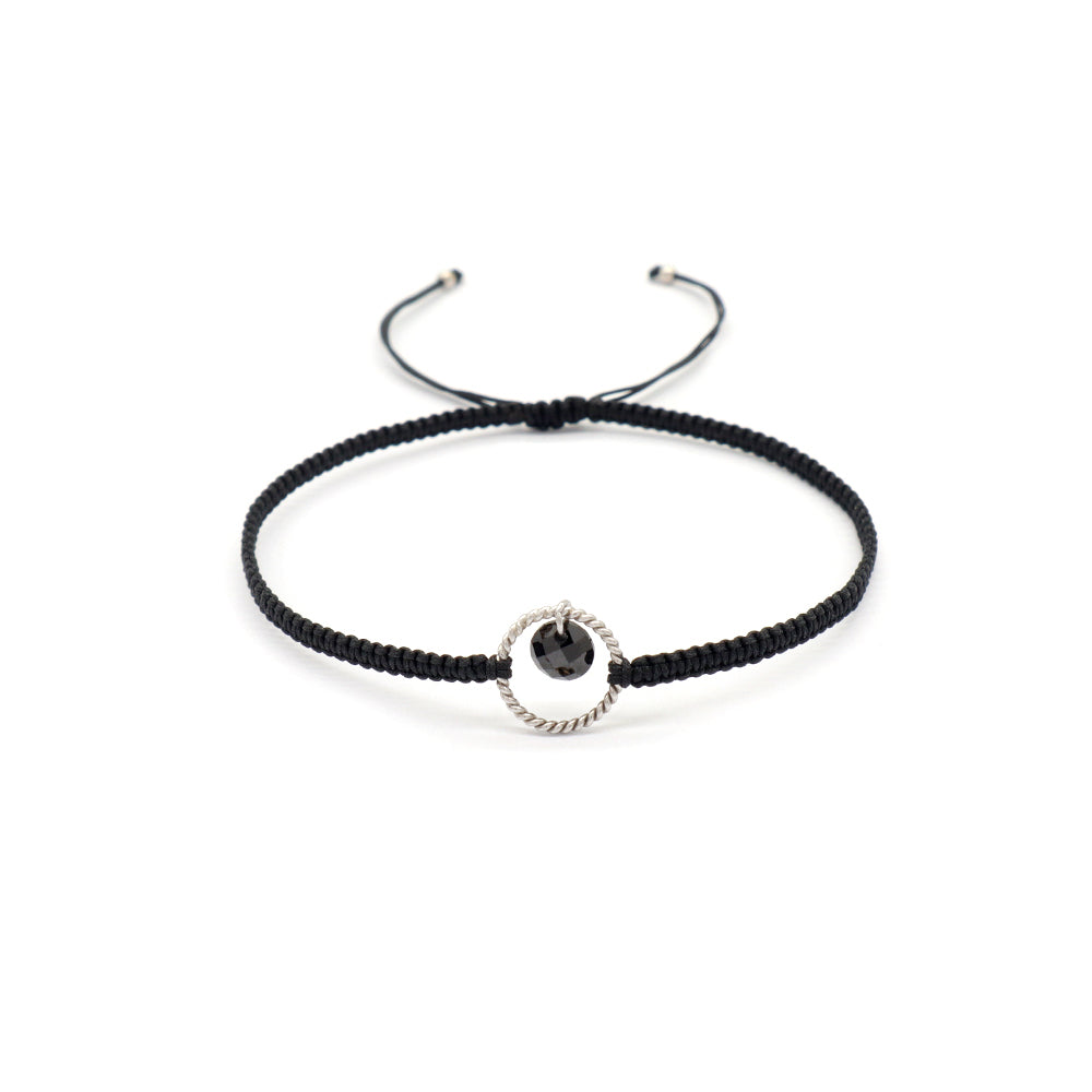 Handmade 925 Sterling Silver CZ Charm Cotton Thread Braided Rope Bracelet