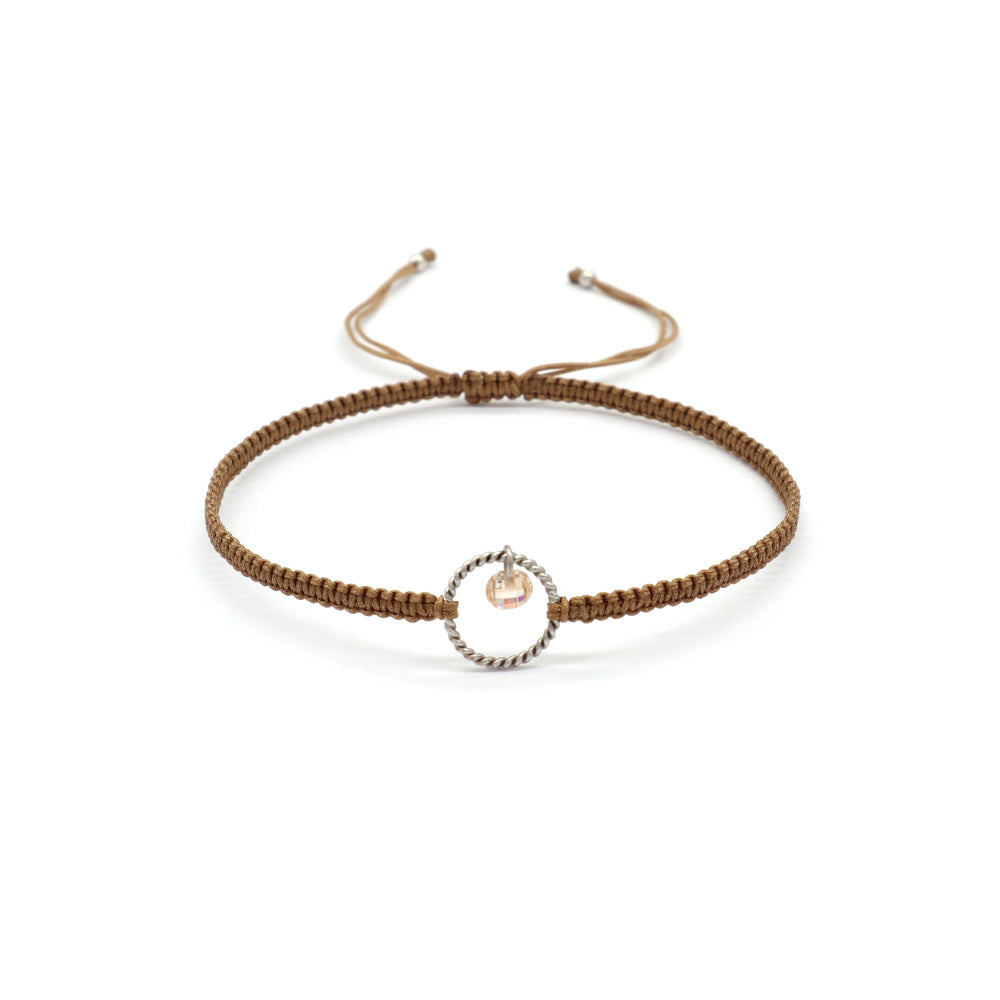 Handmade 925 Sterling Silver CZ Charm Cotton Thread Braided Rope Bracelet