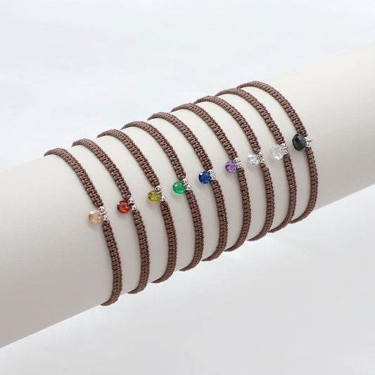 Handmade 925 Sterling Silver CZ Charm Cotton Thread Braided Rope Bracelet