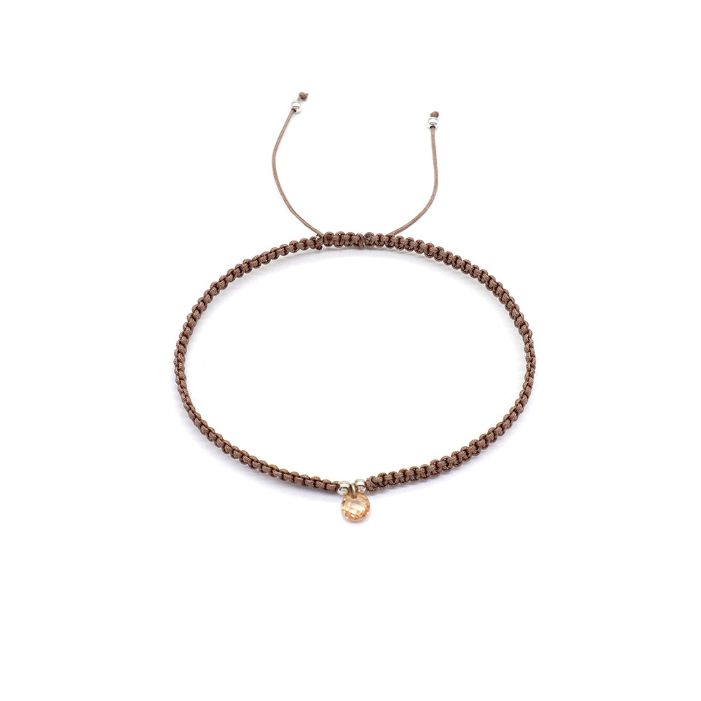 Handmade 925 Sterling Silver CZ Charm Cotton Thread Braided Rope Bracelet