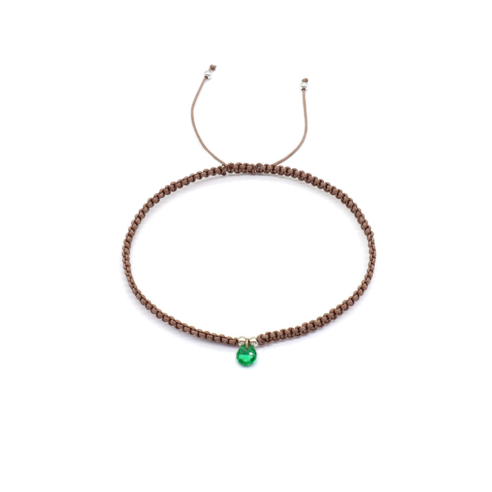 Handmade 925 Sterling Silver CZ Charm Cotton Thread Braided Rope Bracelet