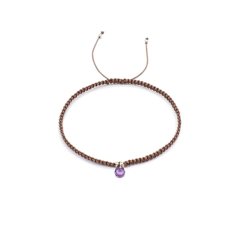 Handmade 925 Sterling Silver CZ Charm Cotton Thread Braided Rope Bracelet