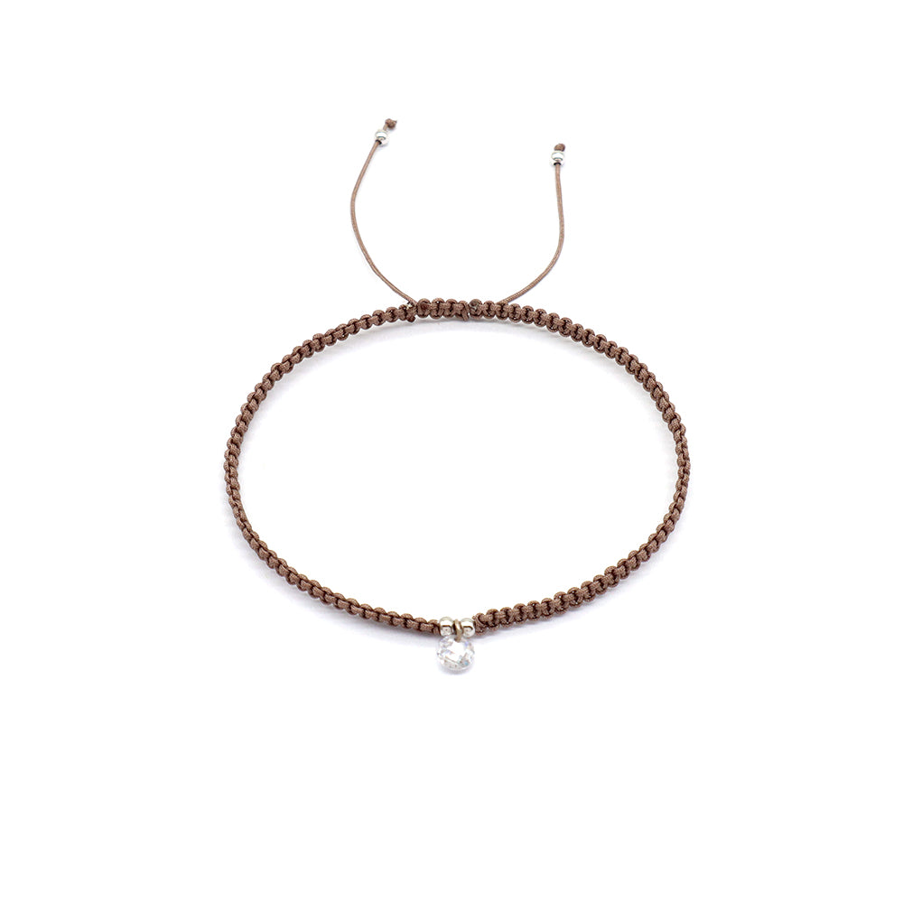 Handmade 925 Sterling Silver CZ Charm Cotton Thread Braided Rope Bracelet