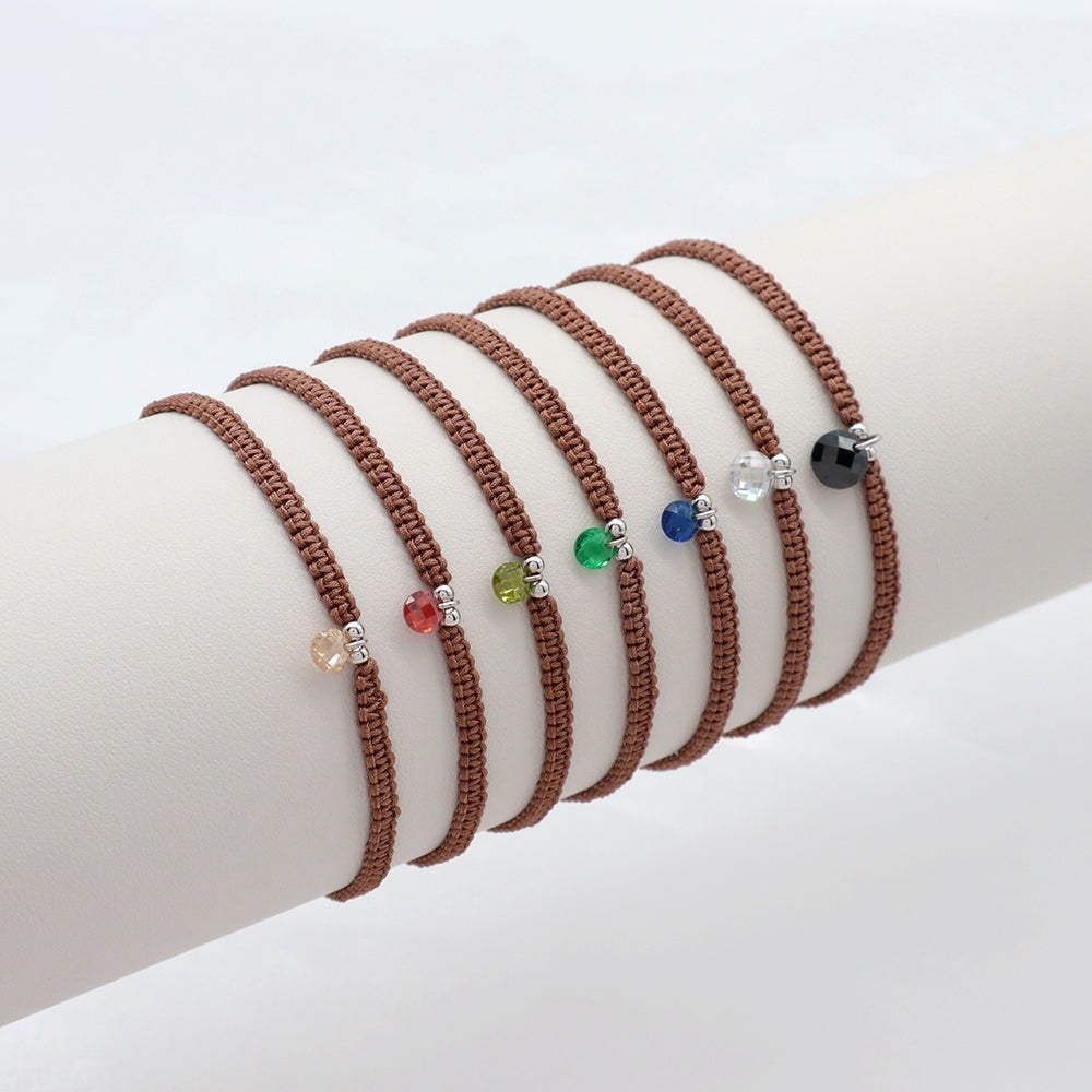 Handmade 925 Sterling Silver CZ Charm Cotton Thread Braided Rope Bracelet