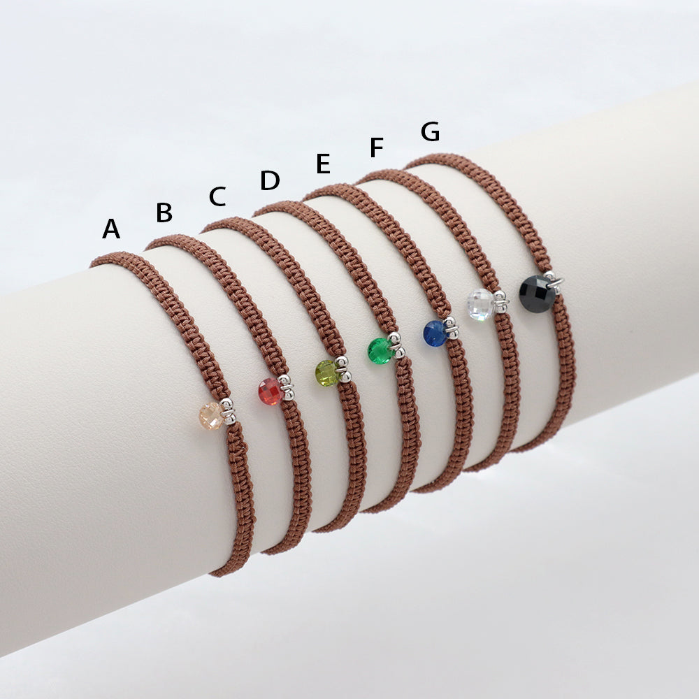 Handmade 925 Sterling Silver CZ Charm Cotton Thread Braided Rope Bracelet