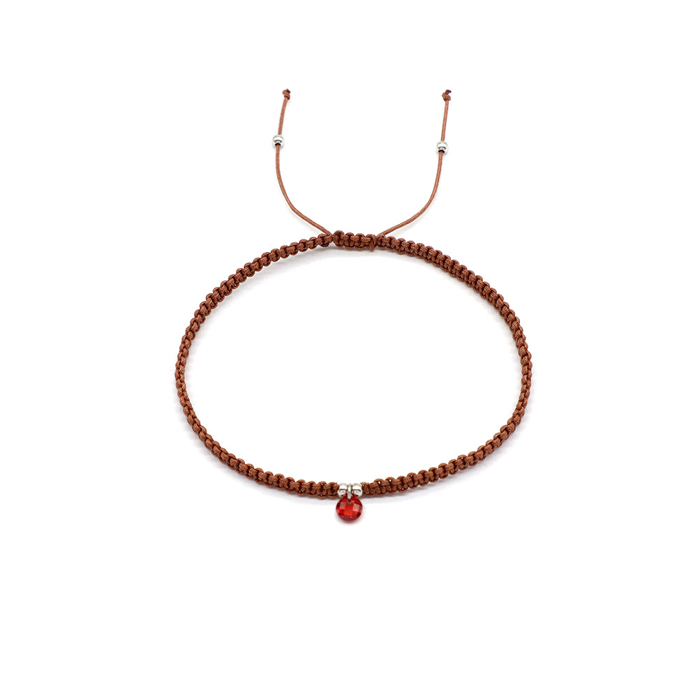 Handmade 925 Sterling Silver CZ Charm Cotton Thread Braided Rope Bracelet