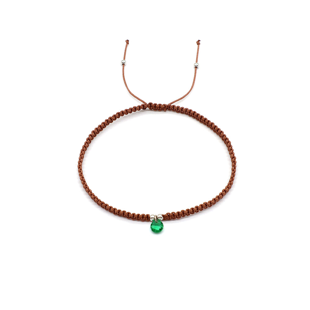 Handmade 925 Sterling Silver CZ Charm Cotton Thread Braided Rope Bracelet