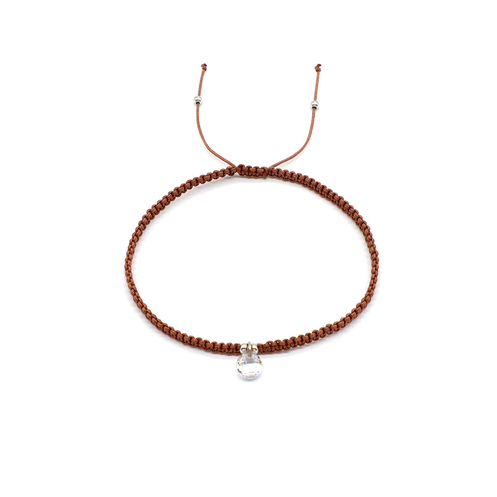 Handmade 925 Sterling Silver CZ Charm Cotton Thread Braided Rope Bracelet