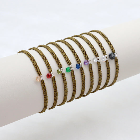 Handmade 925 Sterling Silver CZ Charm Cotton Thread Braided Rope Bracelet