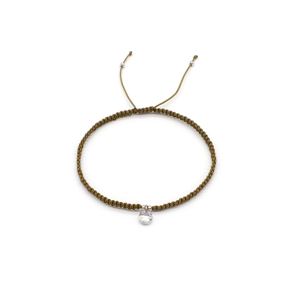 Handmade 925 Sterling Silver CZ Charm Cotton Thread Braided Rope Bracelet