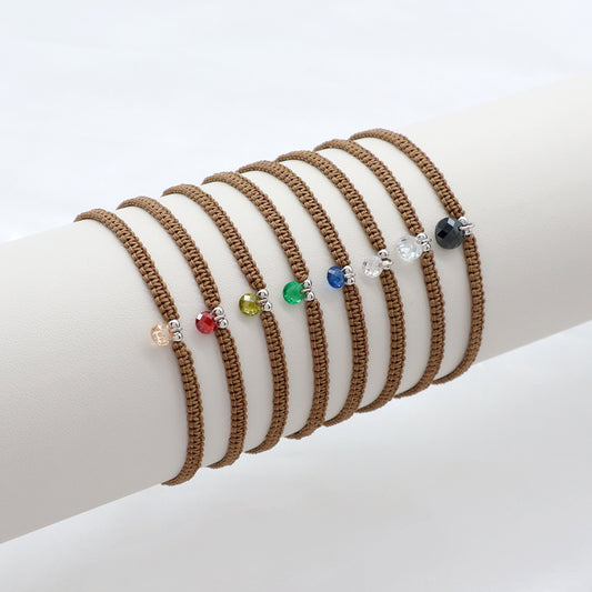 Handmade 925 Sterling Silver CZ Charm Cotton Thread Braided Rope Bracelet