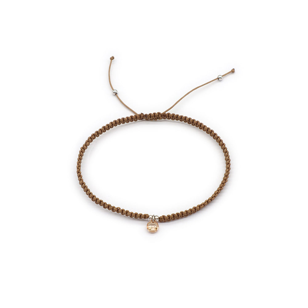 Handmade 925 Sterling Silver CZ Charm Cotton Thread Braided Rope Bracelet